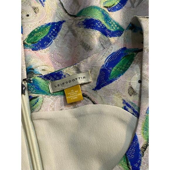 ANTHROPOLOGIE LEIFSDOTTIR Pretty Brocade Sparkle Parakeet Bird Peplum Top Size 8 - Picture 5 of 5